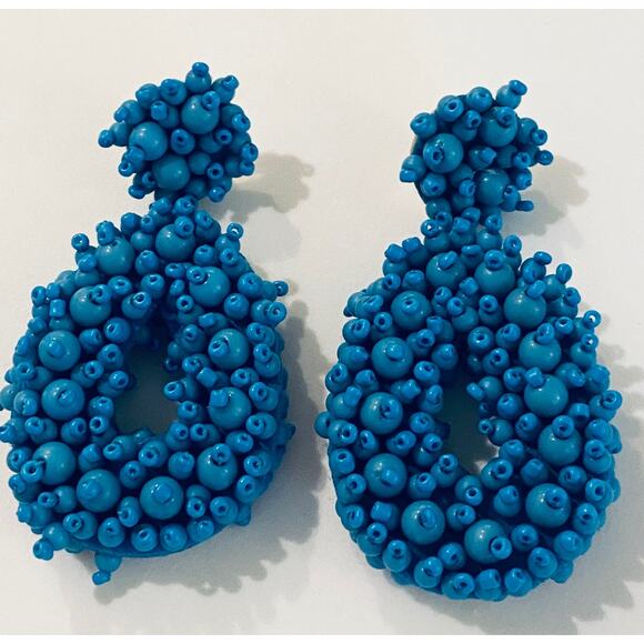 Beaded Teardrop Statement Earrings Blue - Picture 1 of 1